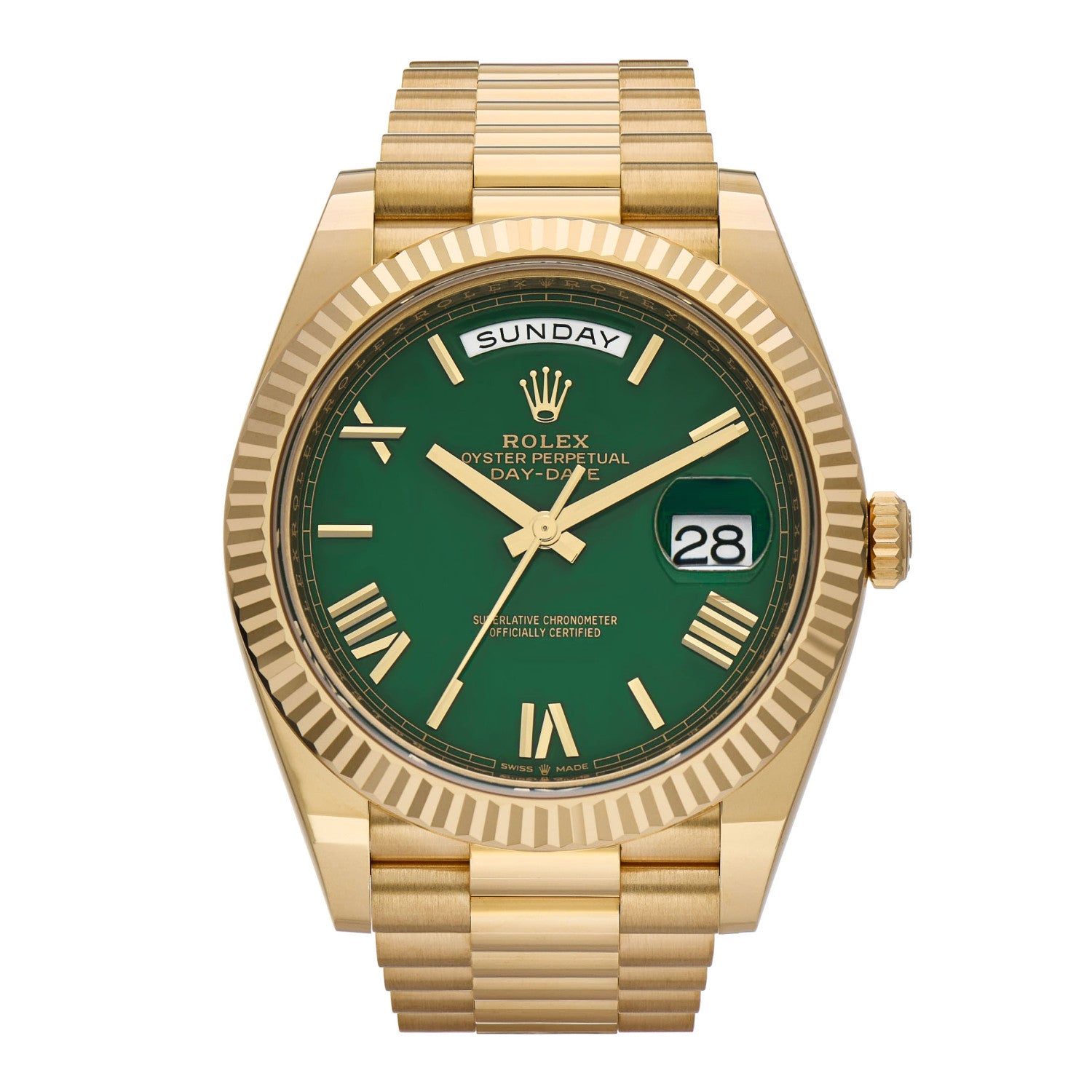 Rolex 18K Yellow Gold 40mm Oyster Perpetual Day-Date President Watch Green 228238 1 of 5