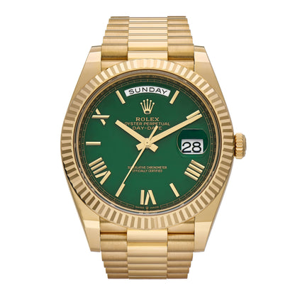 Rolex 18K Yellow Gold 40mm Oyster Perpetual Day-Date President Watch Green 228238 1 of 5
