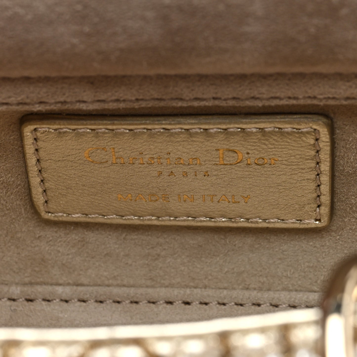 Lambskin Pearl Embroidered Micro Lady D-Joy Gold