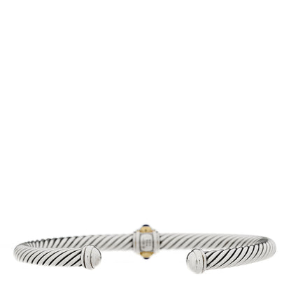David Yurman Sterling Silver 14K Yellow Gold Blue Topaz Lapis Lazuli 5mm Cable Renaissance Station Bracelet 2 of 3