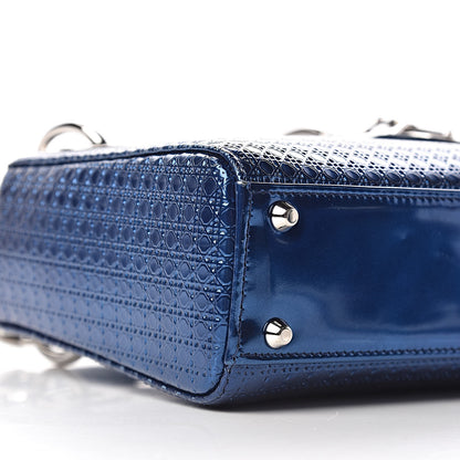 Christian Dior Metallic Patent Micro-Cannage Mini Lady Dior Blue 9 of 10