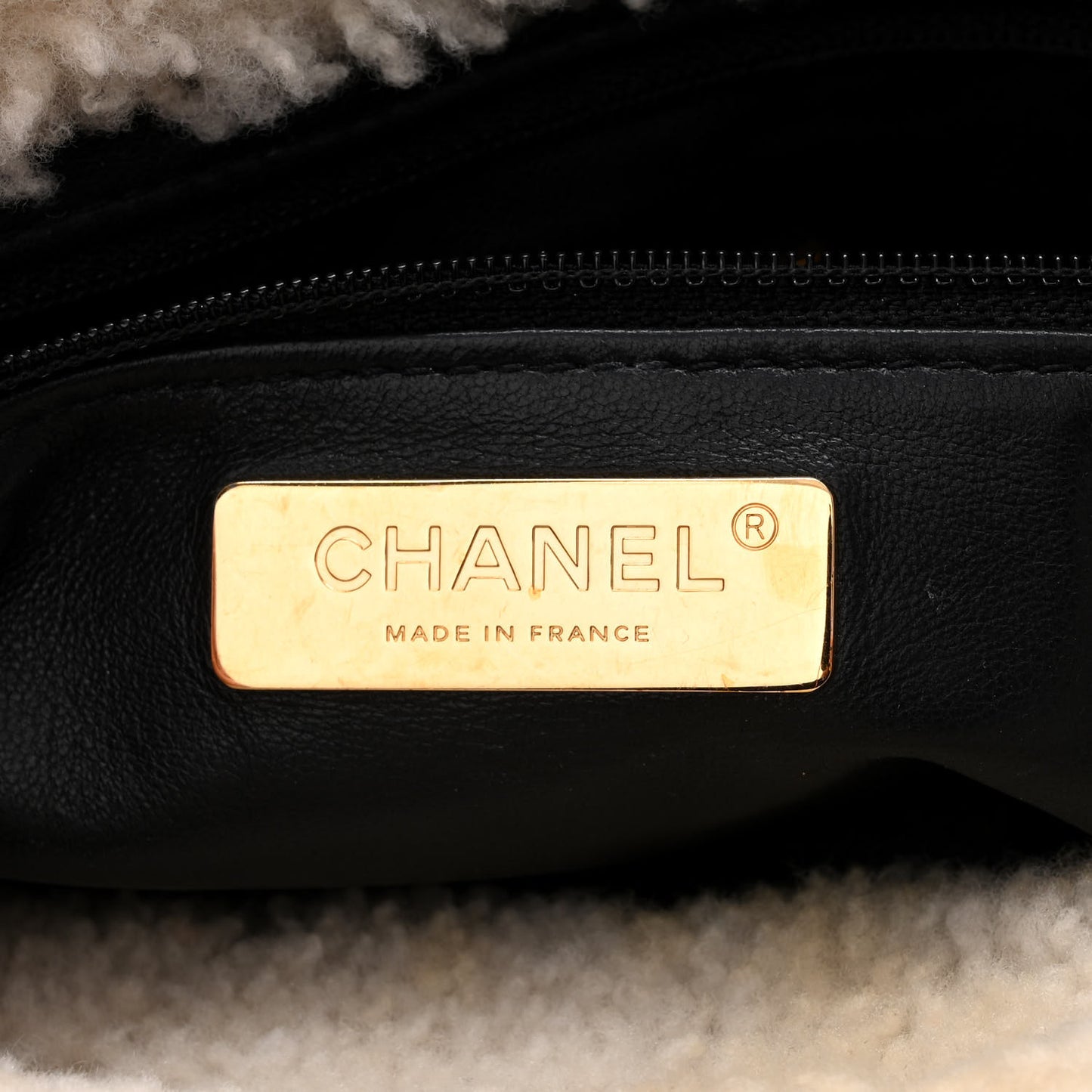 Crumpled Calfskin Shearling Sheepskin Quilted Large Chanel 19 Flap Black