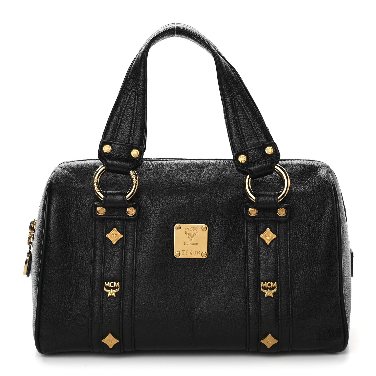 MCM Grained Calfskin Studded Boston Bag Black 1 of 10