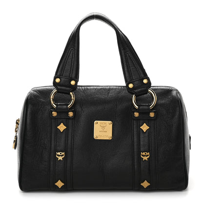 MCM Grained Calfskin Studded Boston Bag Black 1 of 10