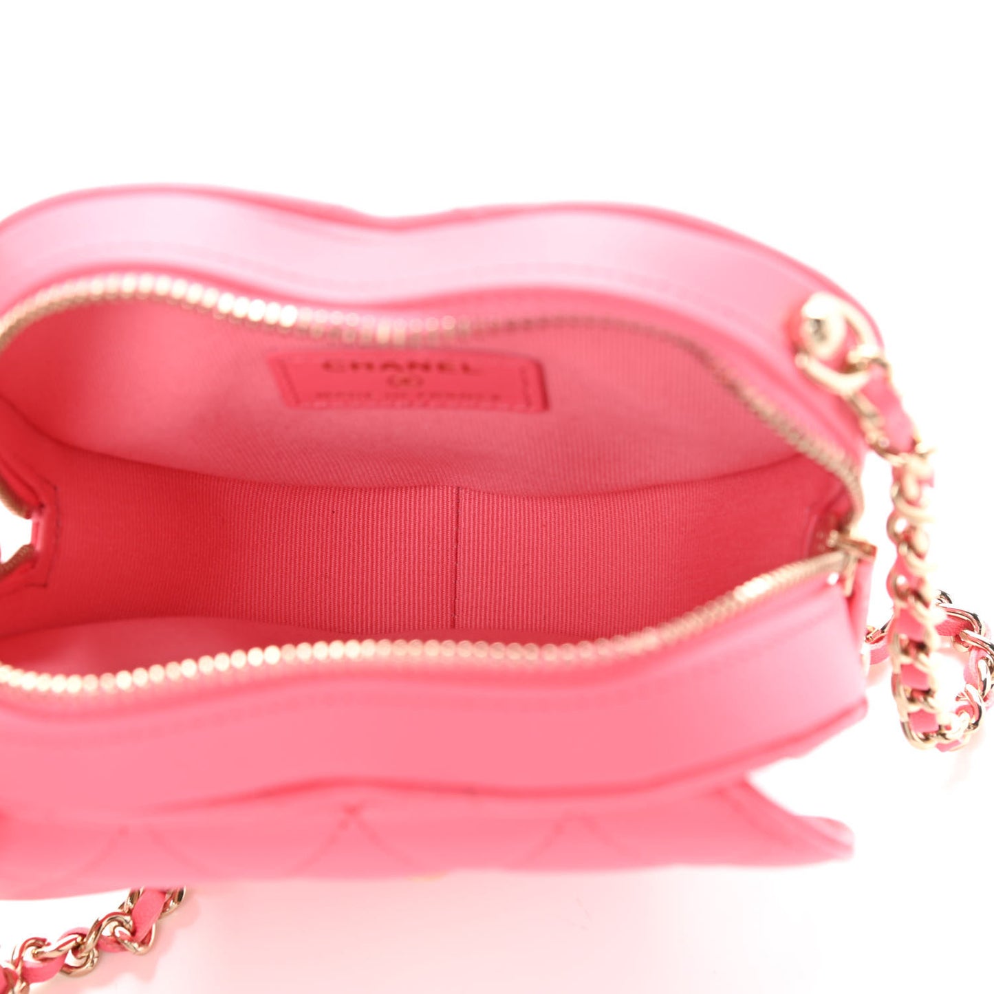 Lambskin Quilted CC In Love Heart Clutch With Chain Pink