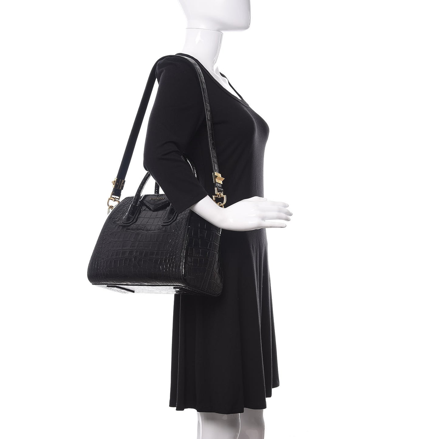Calfskin Crocodile Embossed Small Antigona Black