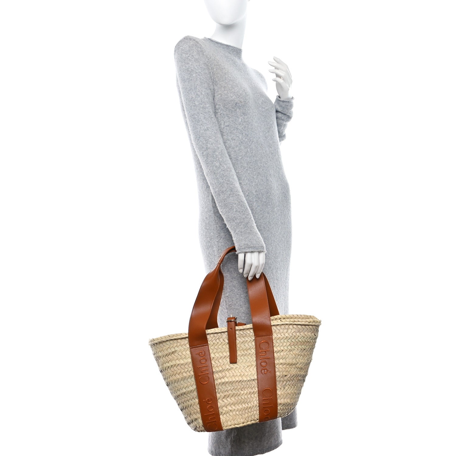Chloe Raffia Smooth Calfskin Medium Sense Basket Caramel 2 of 8