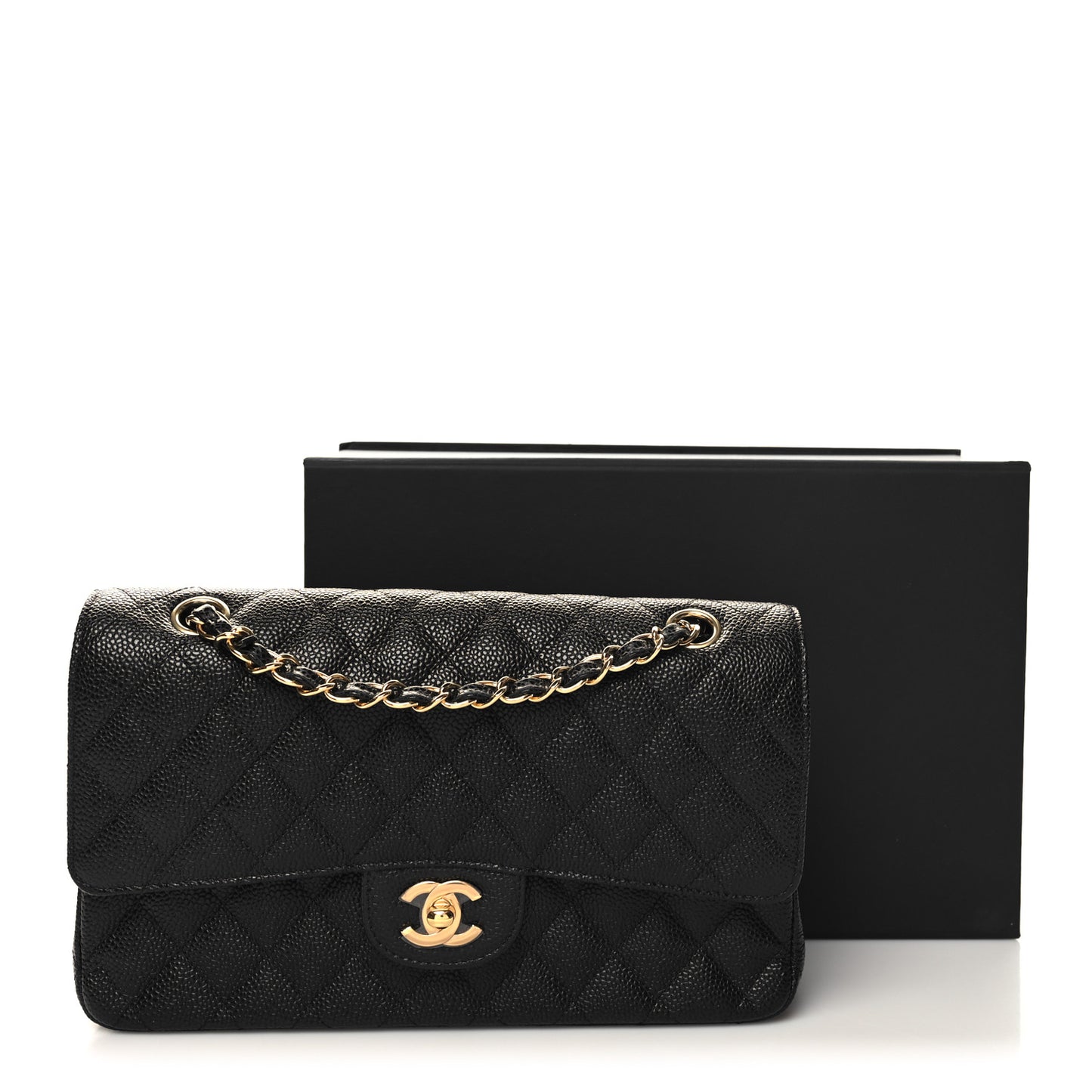 Caviar Quilted Medium Double Flap Black