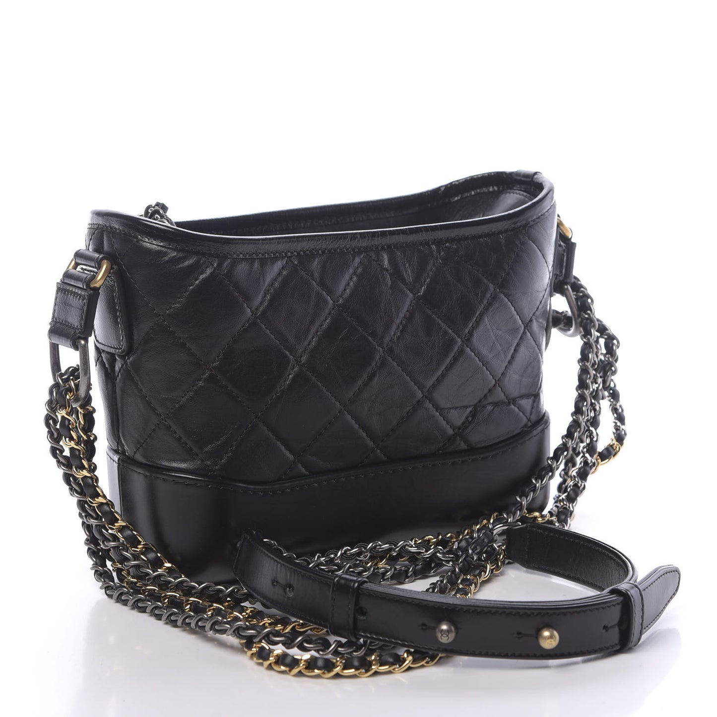Aged Calfskin Quilted Small Gabrielle Hobo Black