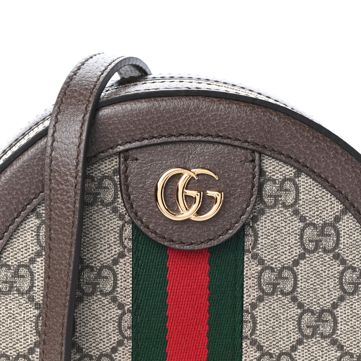 GG Supreme Monogram Web Mini Ophidia Round Shoulder Bag Brown