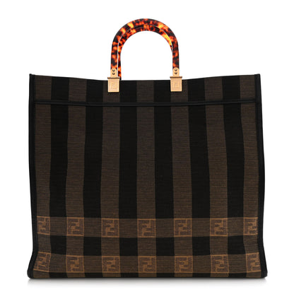 Fendi Fabric Jacquard Vitello Seta Plexiglass Pequin Gingham Large Fendi Sunshine Shopper Tote Tobacco Moro Black 1 of 10