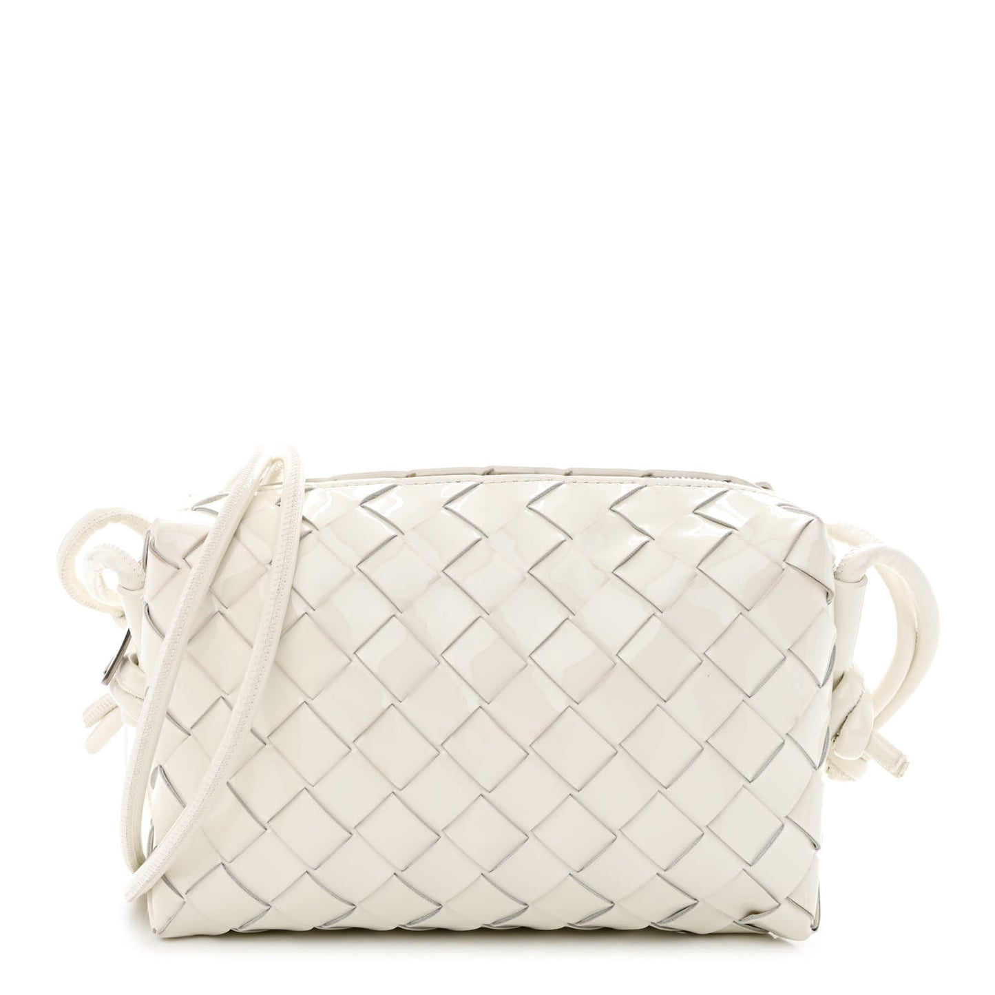 Patent Nappa Intrecciato Mini Loop Camera Bag White
