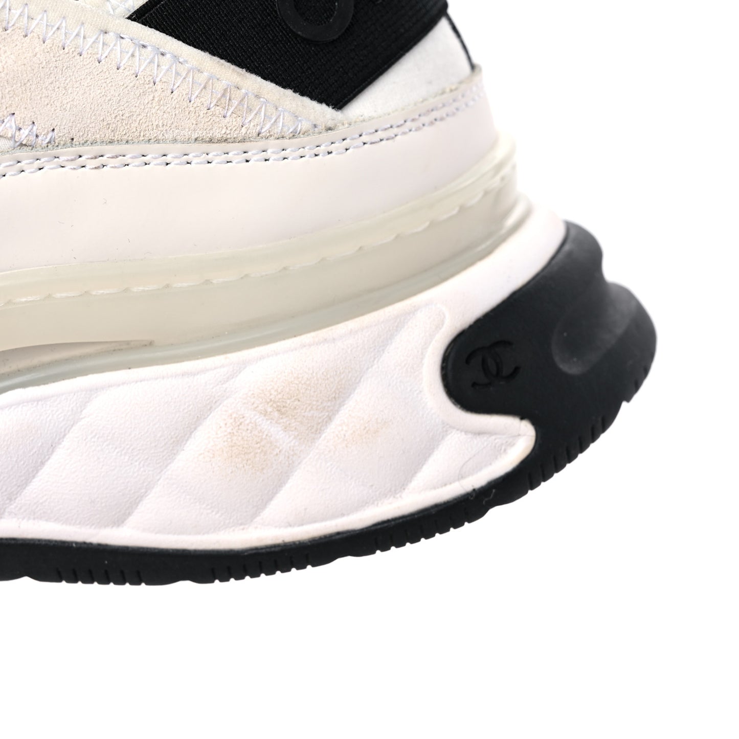 Velvet Calfskin Mixed Fibers CC Sneakers 39.5 Ivory Black