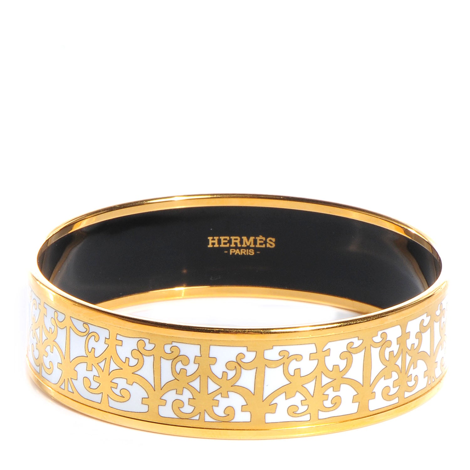 Hermes Enamel Printed Wide Balcons du Guadalquivir Bracelet 65 Gold 1 of 5