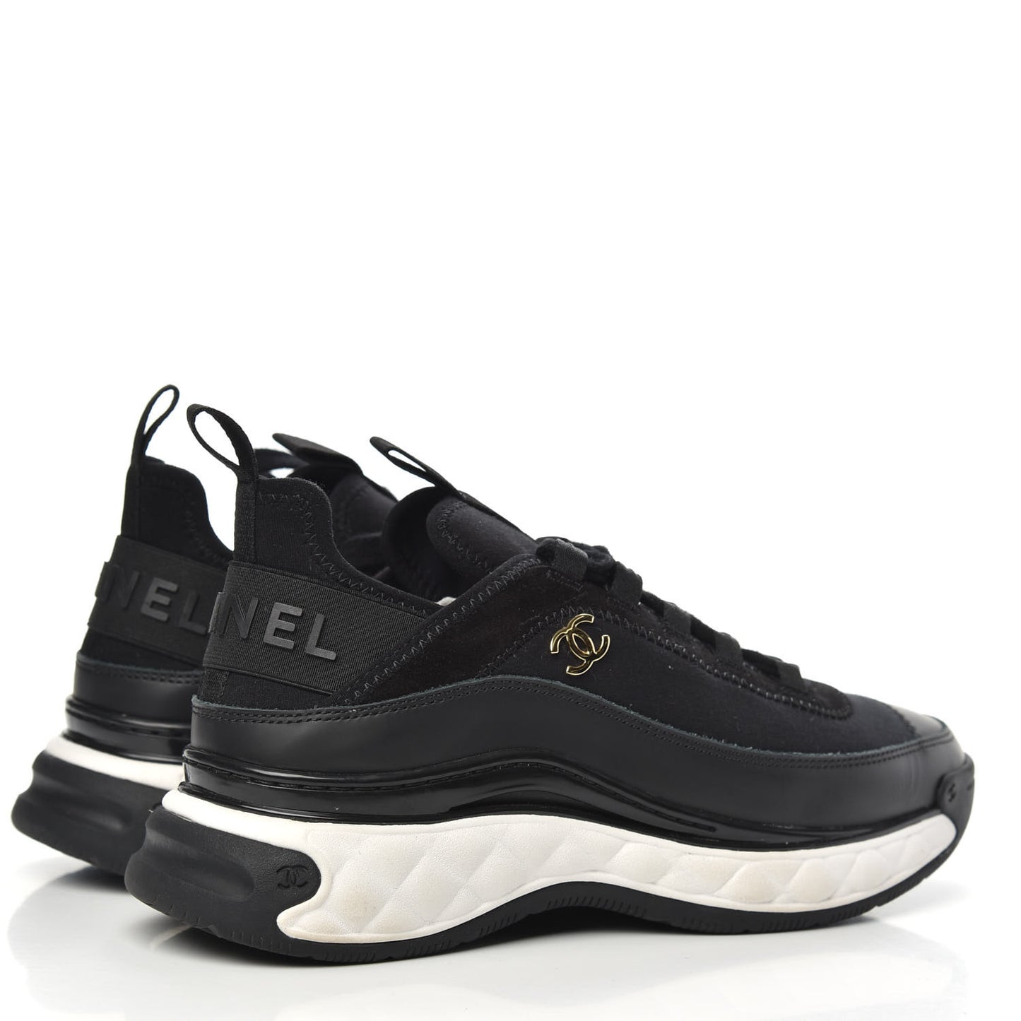 Velvet Calfskin Mixed Fibers CC Sneakers 36.5 Black