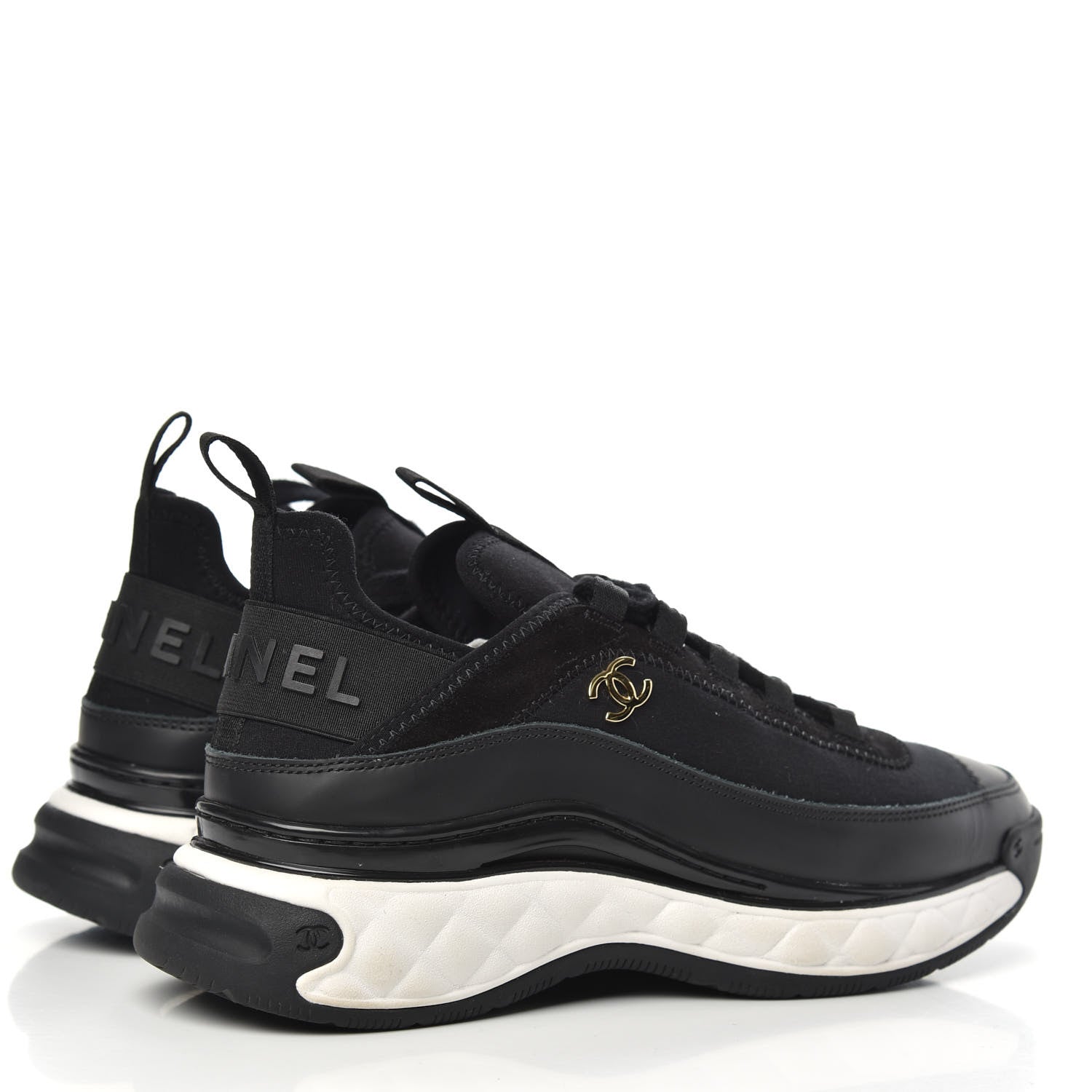 Chanel Velvet Calfskin Mixed Fibers CC Sneakers 36.5 Black 4 of 11