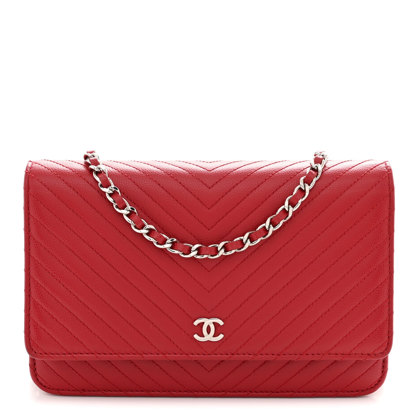Caviar Chevron Quilted Wallet On Chain WOC Dark Red