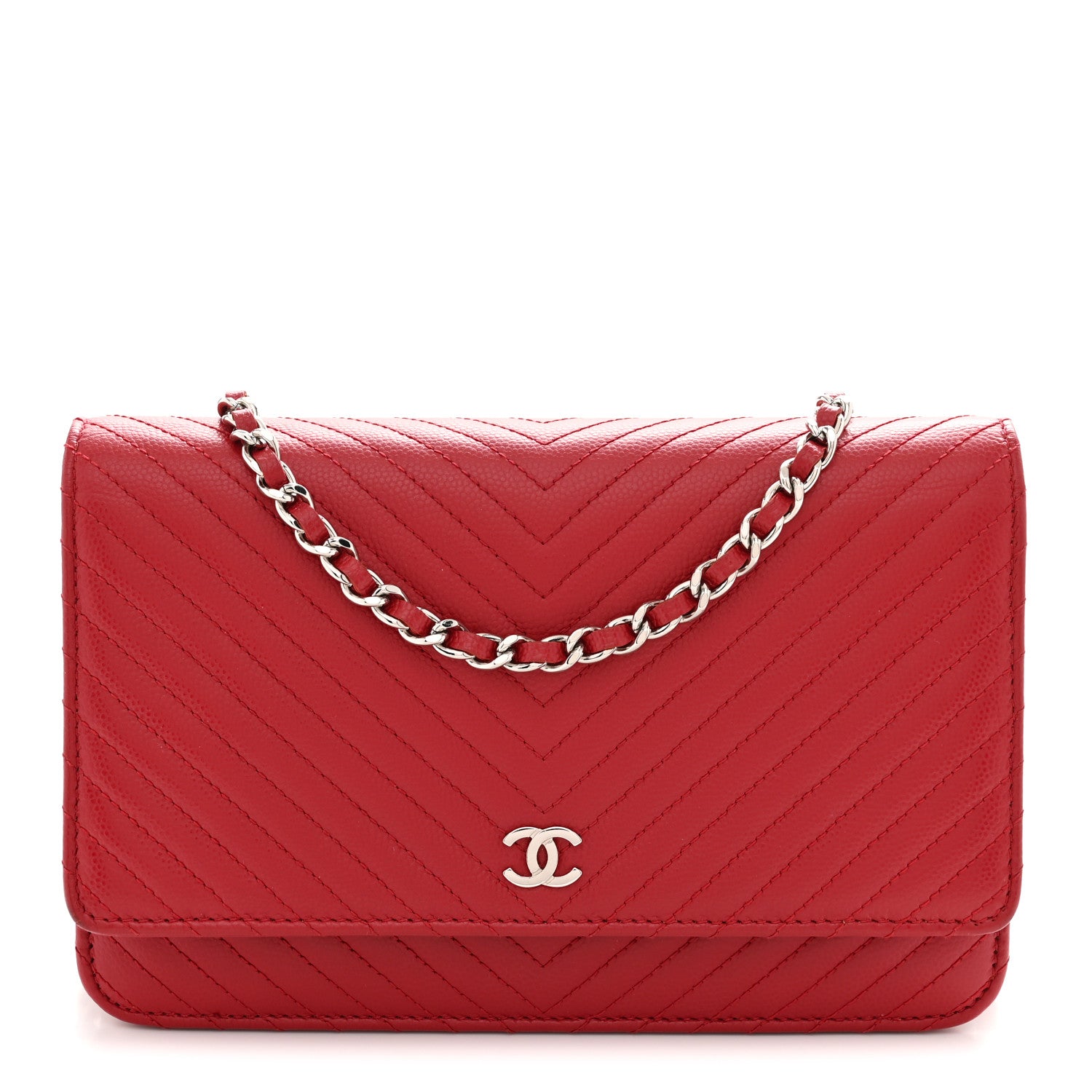Chanel Caviar Chevron Quilted Wallet On Chain WOC Dark Red 1 of 11