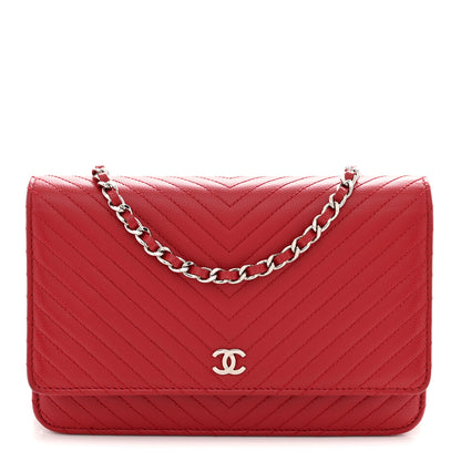 Chanel Caviar Chevron Quilted Wallet On Chain WOC Dark Red 1 of 11