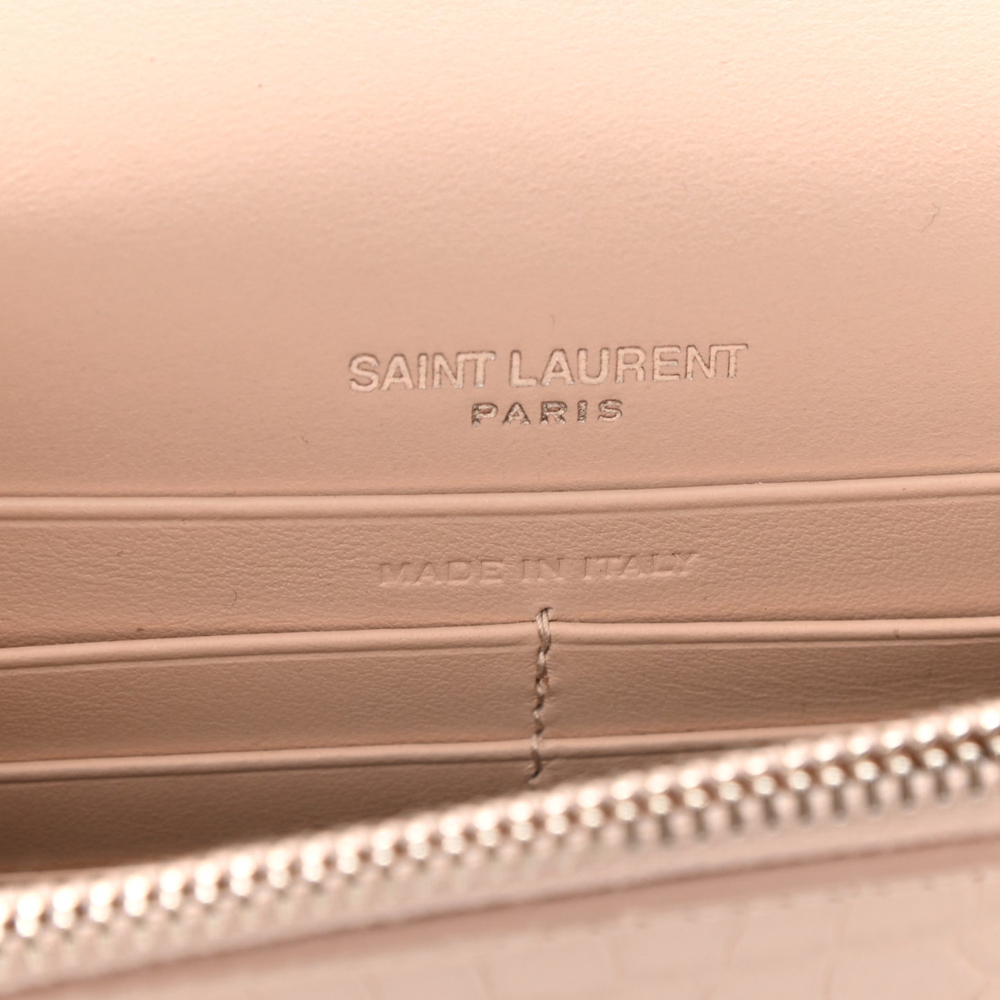 Calfskin Crocodile Embossed Kate Monogram Tassel Chain Wallet Powder Pink