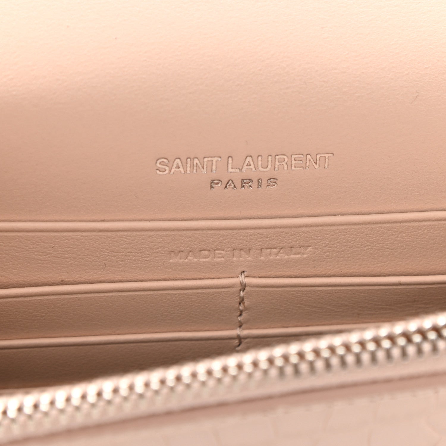 Saint Laurent Calfskin Crocodile Embossed Kate Monogram Tassel Chain Wallet Powder Pink 7 of 10