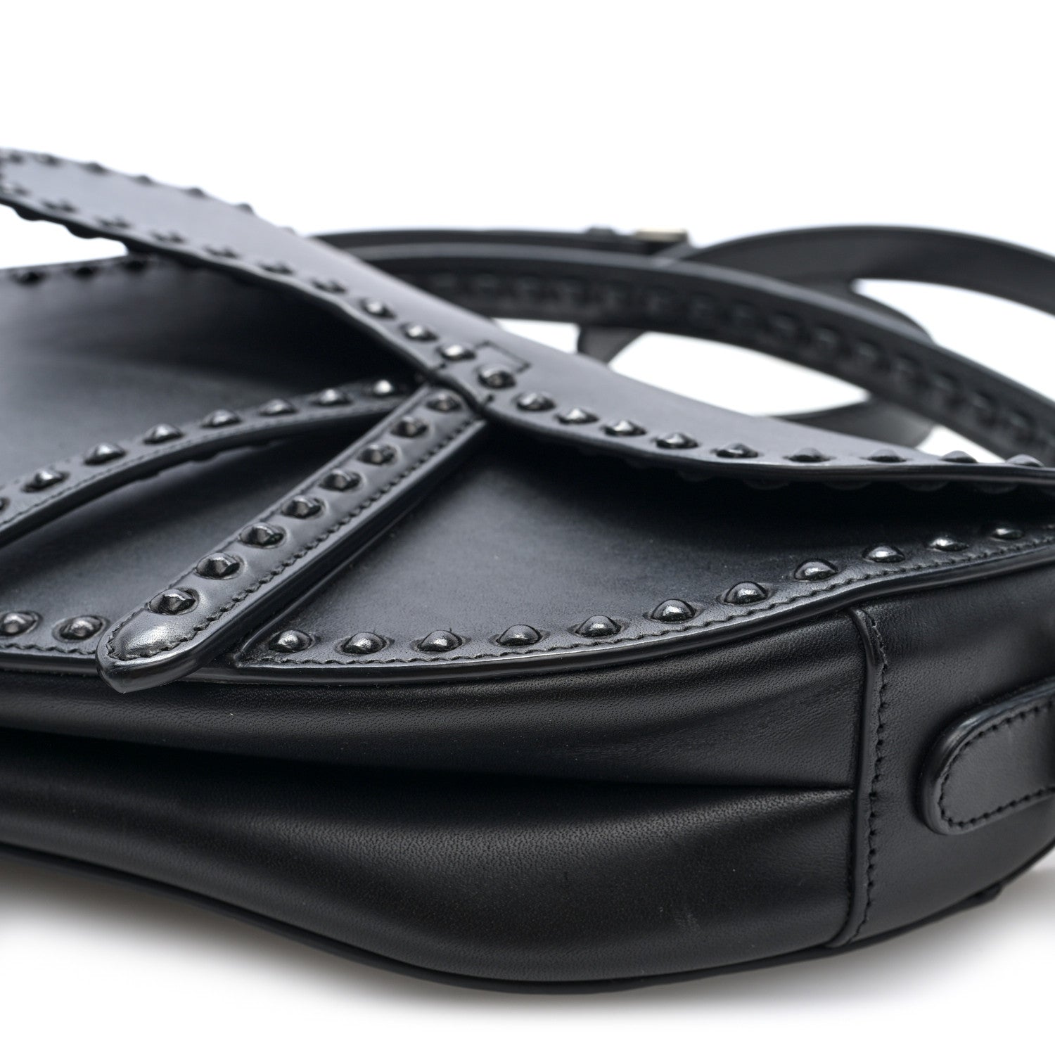 Christian Dior Calfskin Studded Saddle Bag With Strap Black 9 of 9