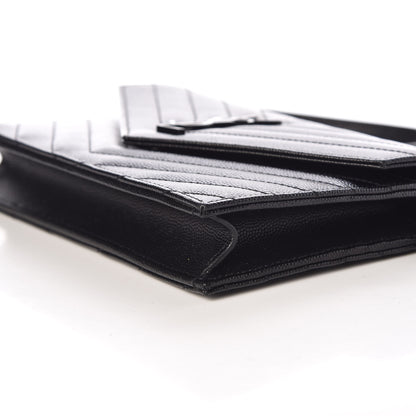 Saint Laurent Grain De Poudre Matelasse Chevron Monogram Envelope Chain Wallet Black 6 of 9