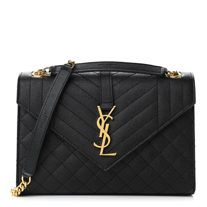Saint Laurent Grain De Poudre Textured Mixed Matelasse Triquilt Medium Monogram Satchel Black 1 of 8