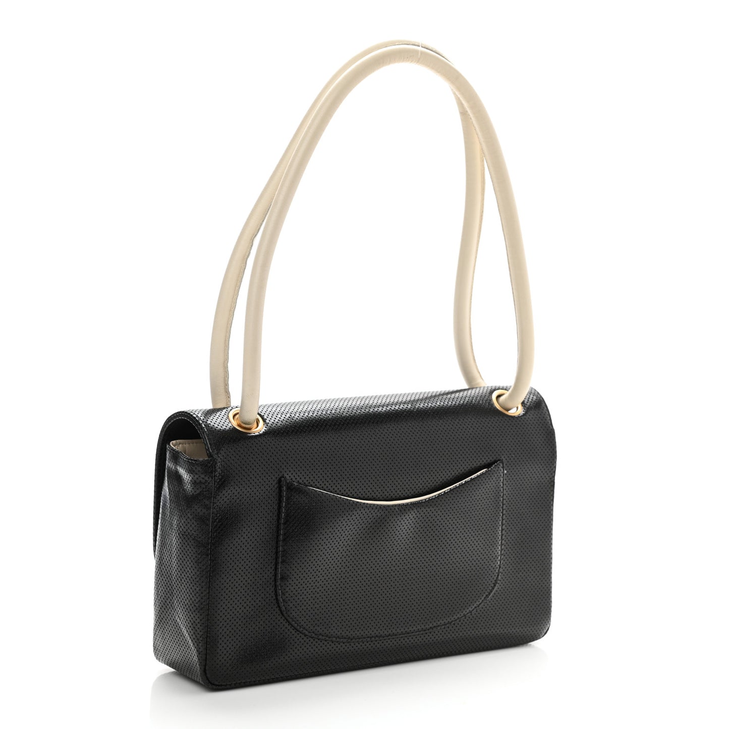 Lambskin Perforated Medium Single Flap Bag Black White