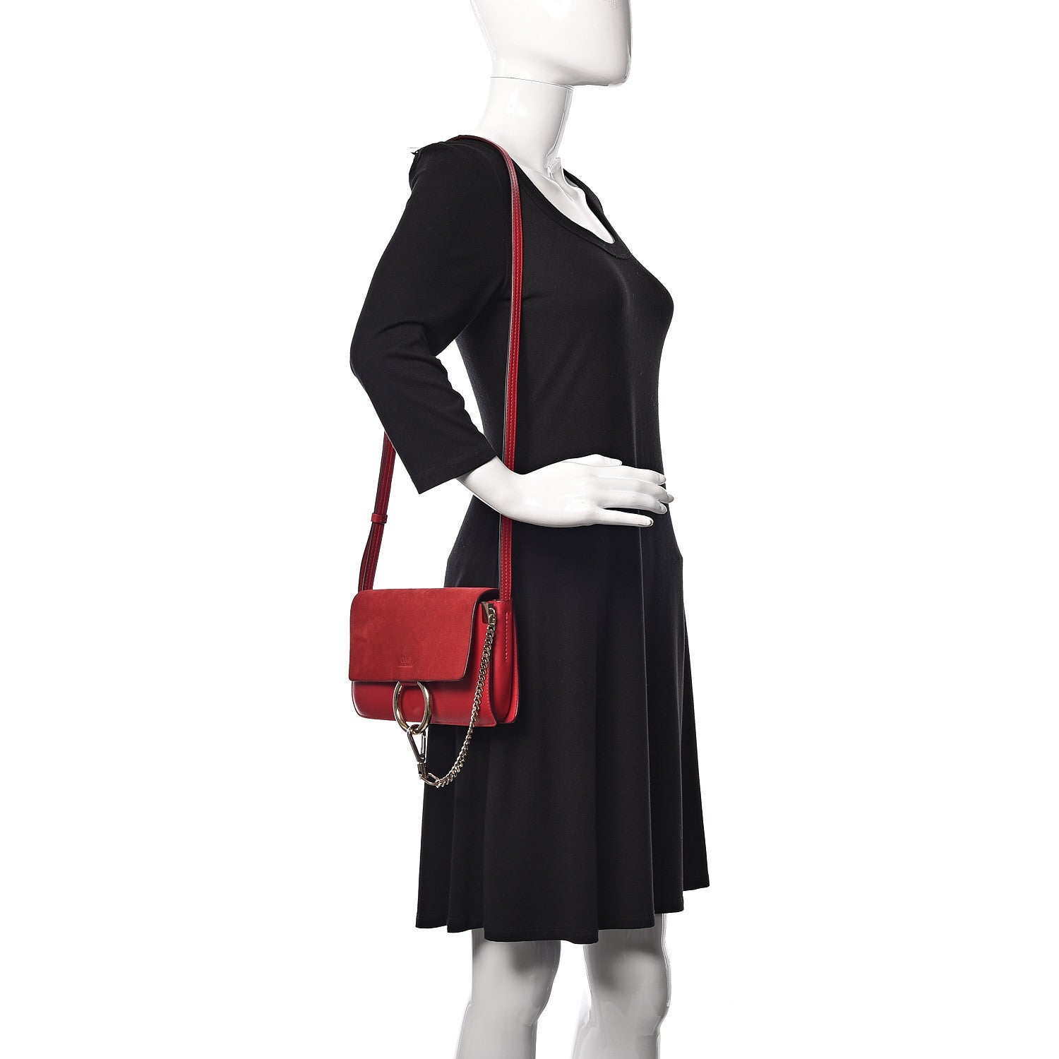 Chloe Suede Calfskin Small Faye Shoulder Bag Tulip Red 2 of 15