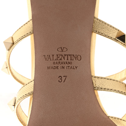 Valentino Garavani Metallic Boucle Calfskin Rockstud 50mm Cage Mules 37 Gold 6 of 9