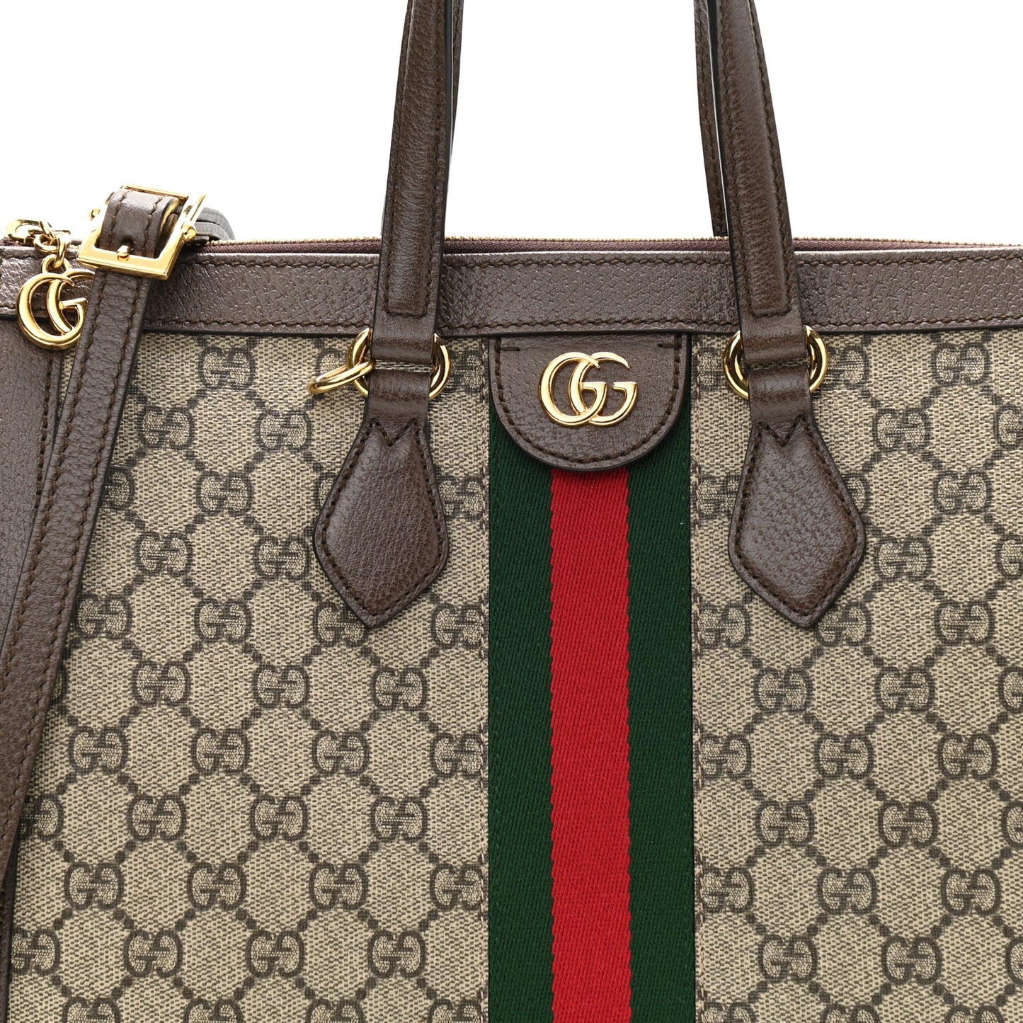GG Supreme Monogram Web Medium Ophidia Tote Bag Brown