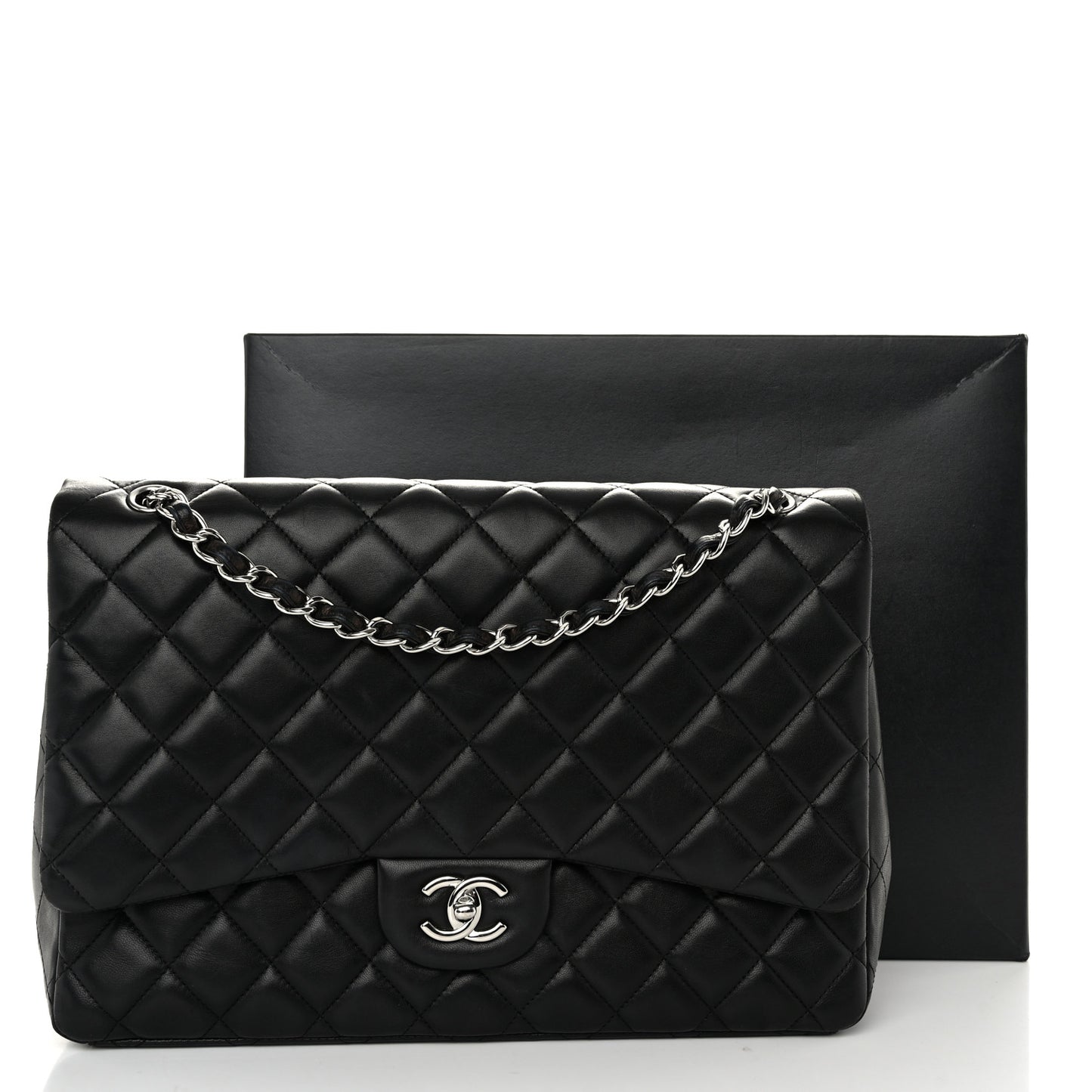 Lambskin Quilted Maxi Single Flap Black