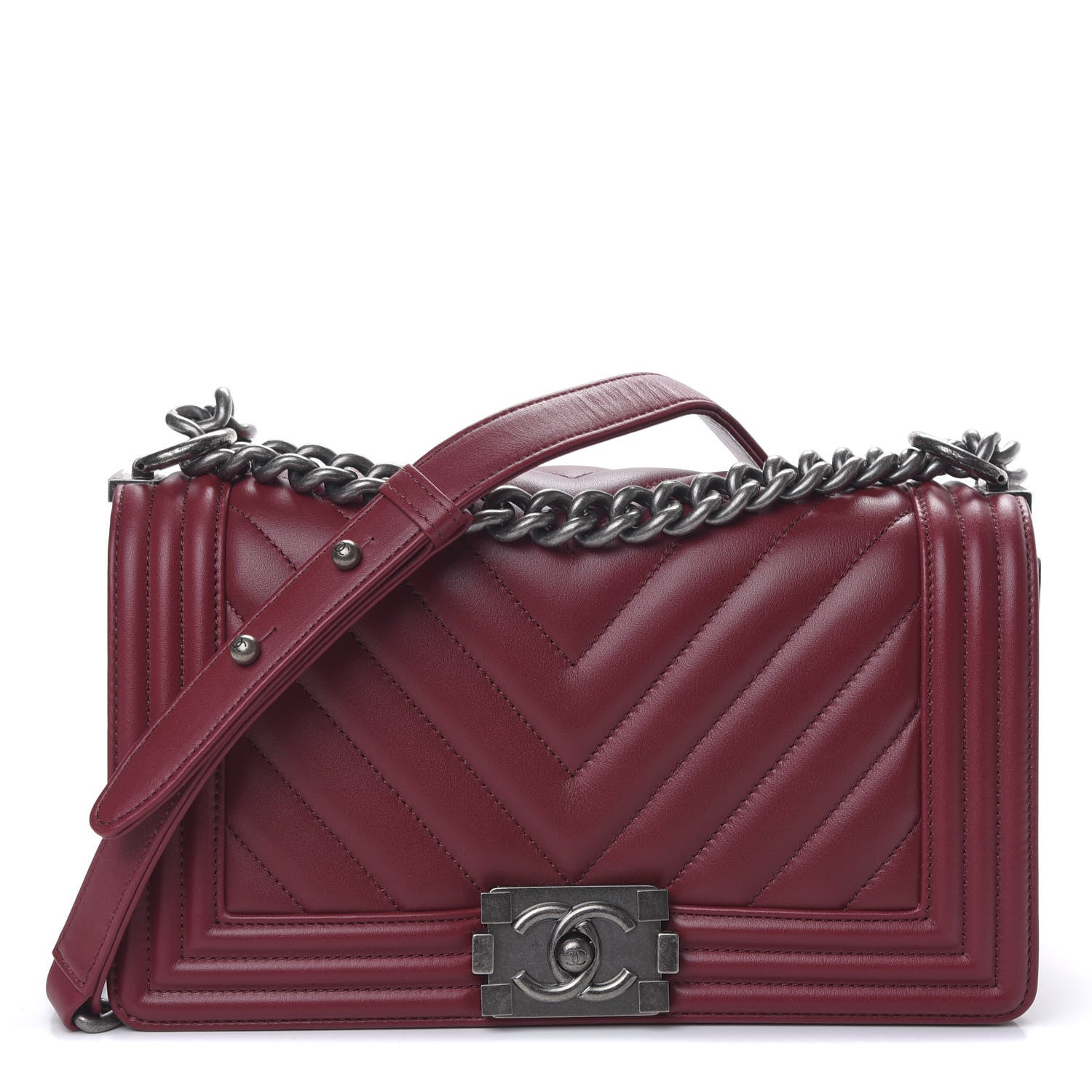 Chanel Lambskin Chevron Quilted Medium Boy Flap Dark Red 1 of 9