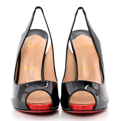 Christian Louboutin Patent Flo Sling 120 Pumps 38 Black Rouge Lipstick 2 of 13