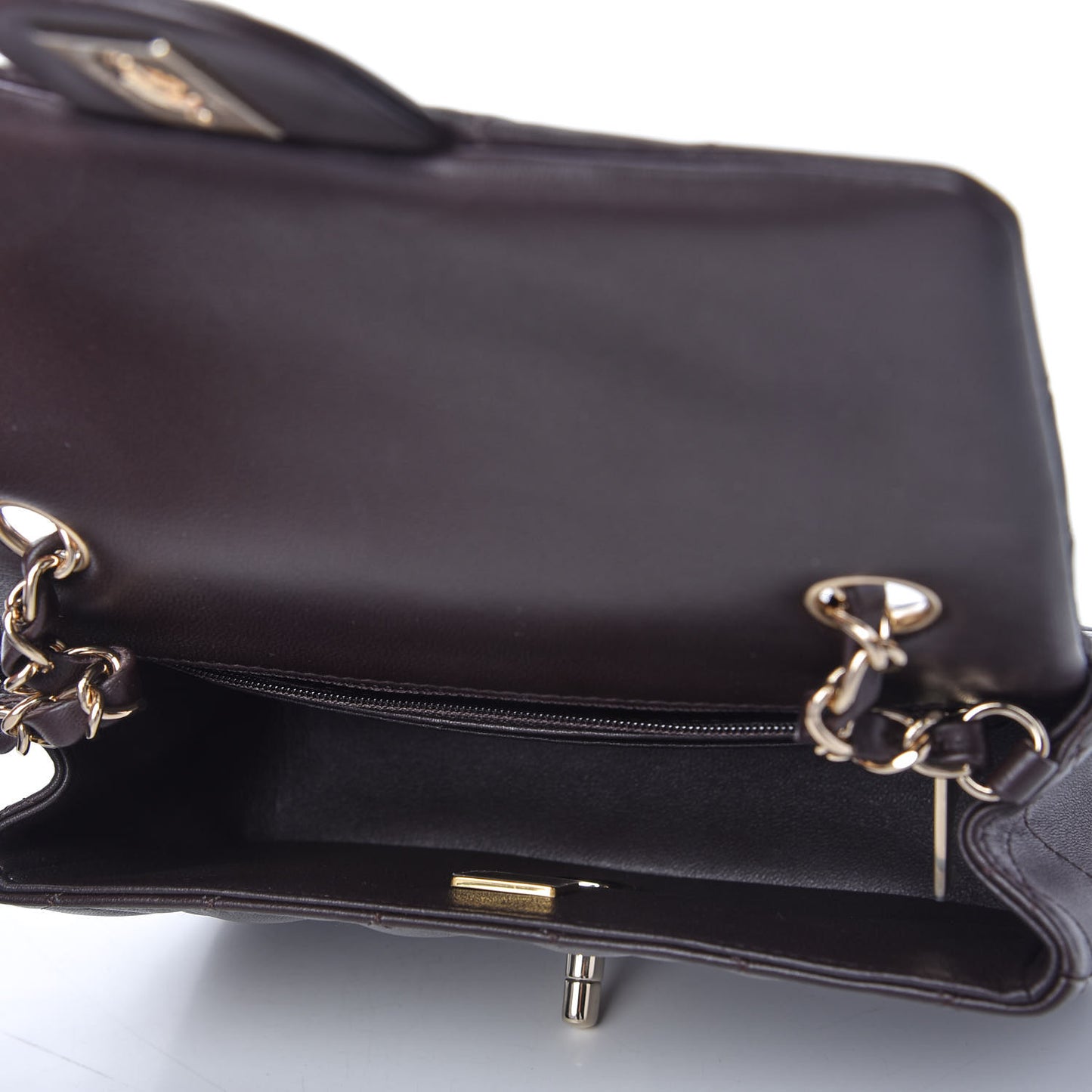 Lambskin Quilted Mini Rectangular Flap Dark Brown