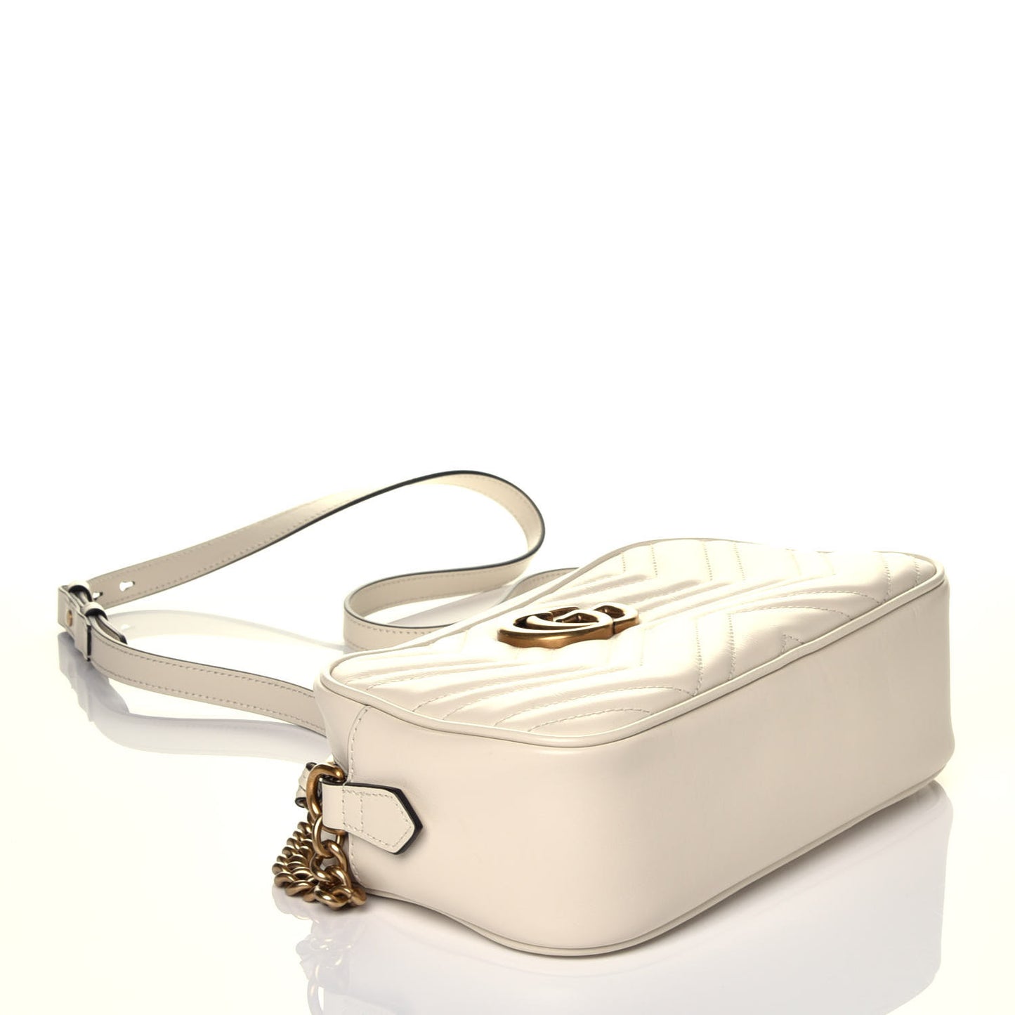Calfskin Matelasse Small GG Marmont Chain Shoulder Bag White