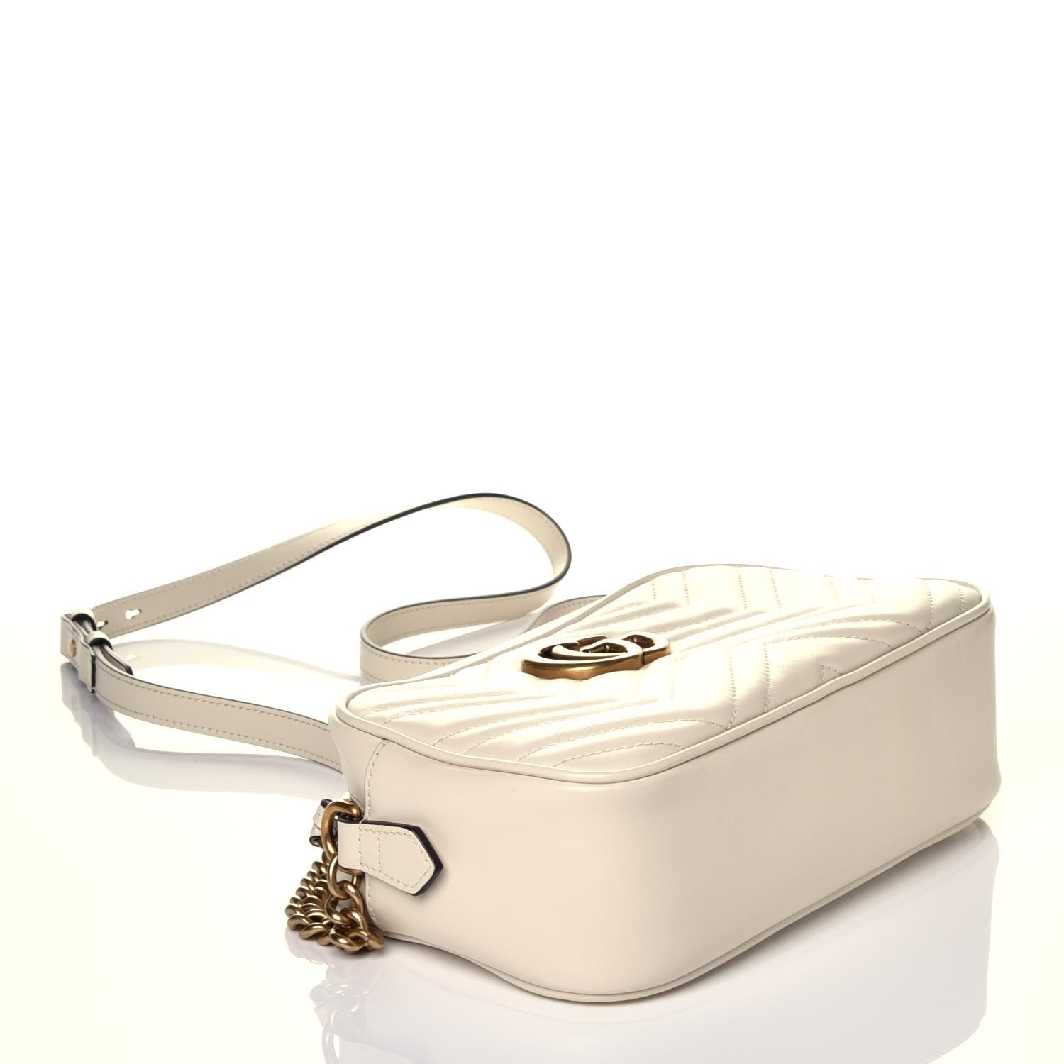 Gucci Calfskin Matelasse Small GG Marmont Chain Shoulder Bag White 4 of 9