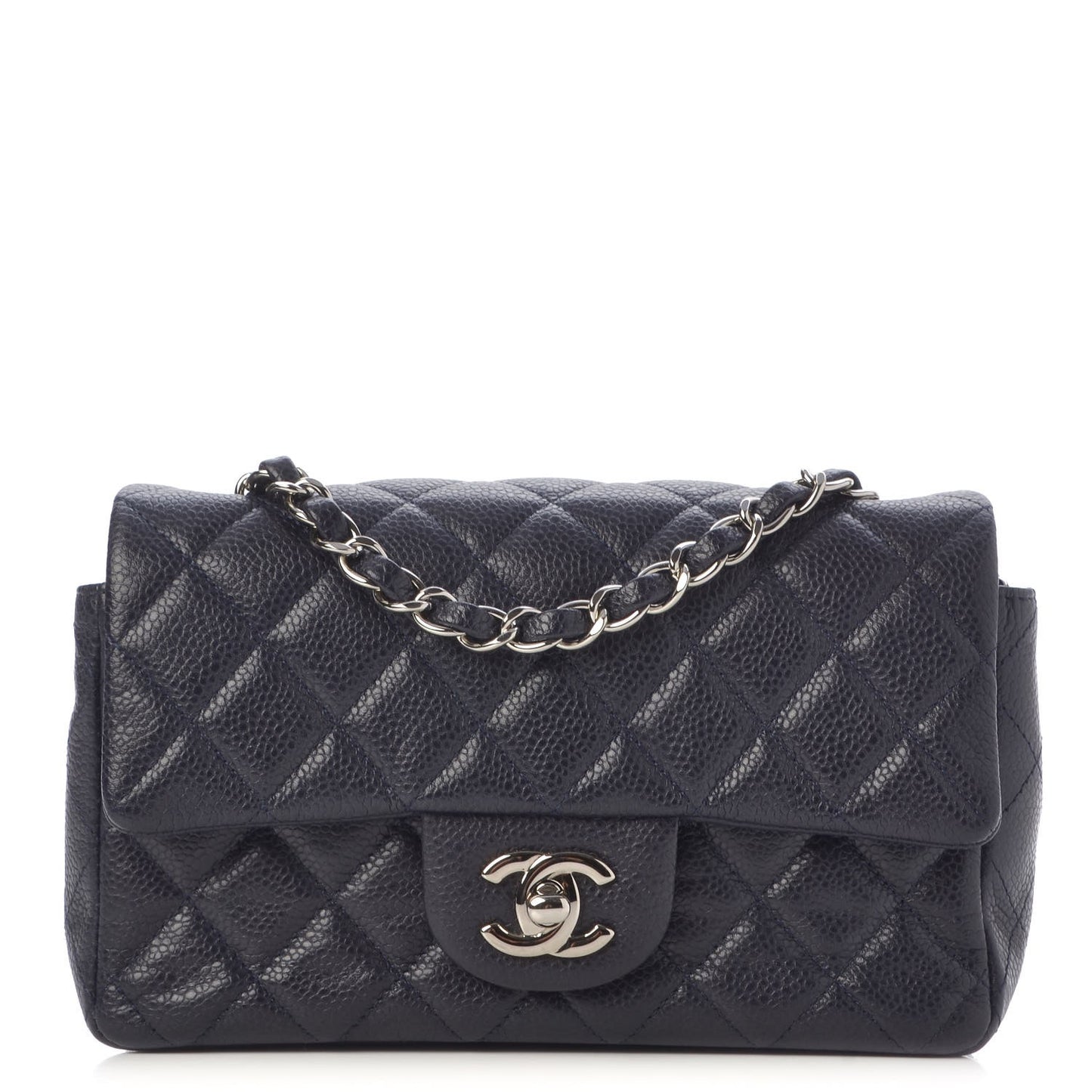 Caviar Quilted Mini Rectangular Flap Navy