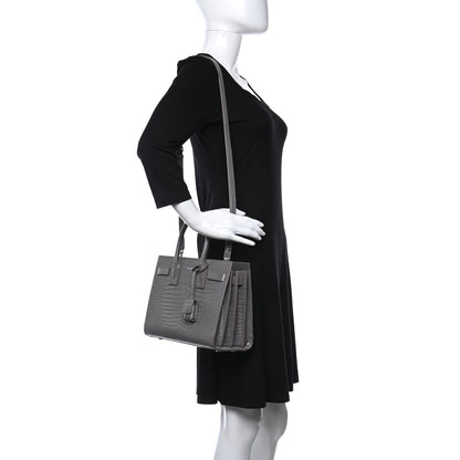 Saint Laurent Calfskin Crocodile Embossed Baby Sac De Jour Fog 2 of 9