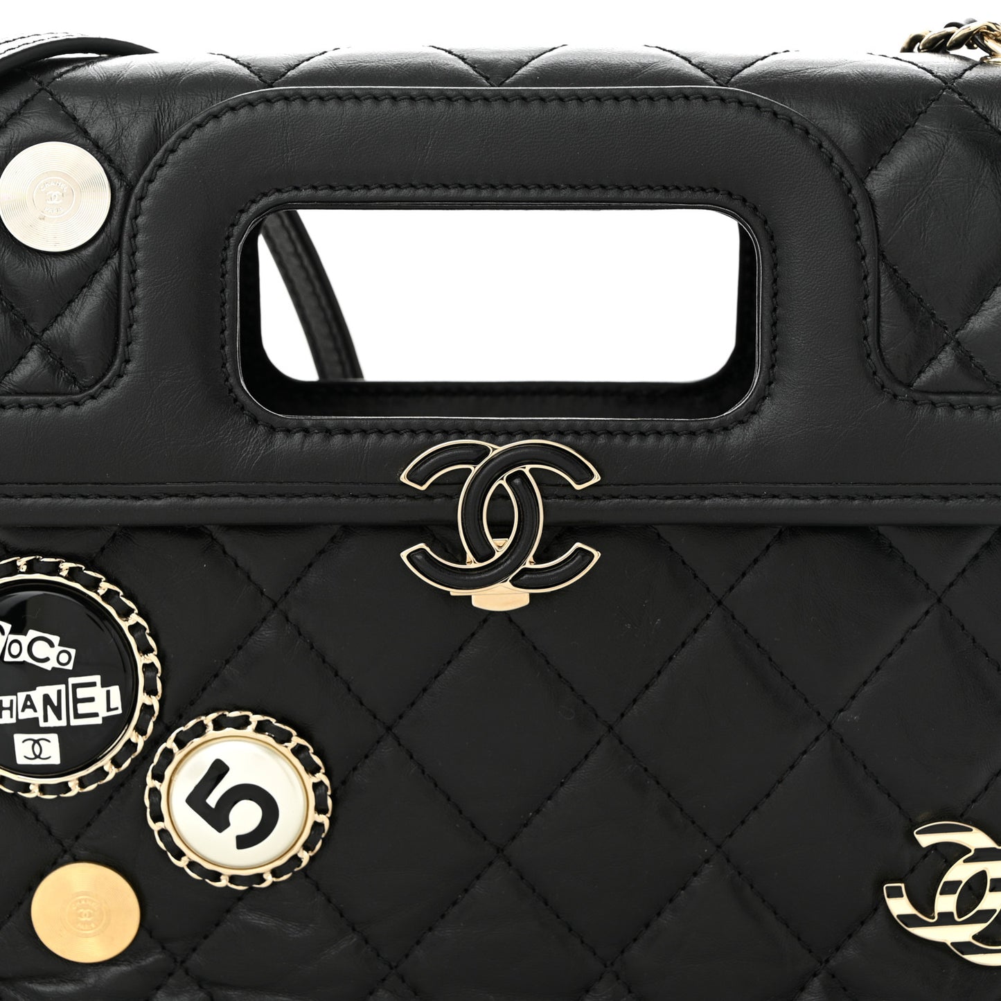 Aged Calfskin Charms Flap Bag Black