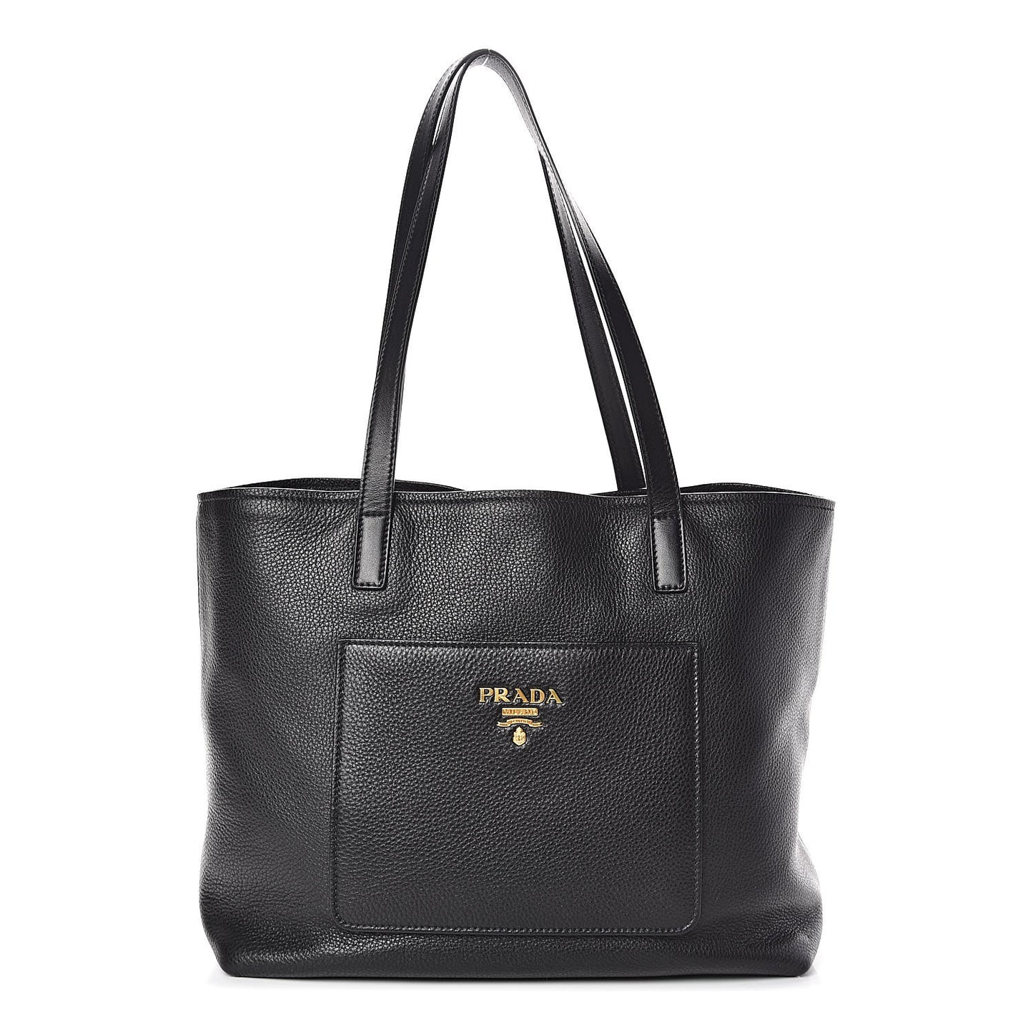 Vitello Daino Pocket Shopping Tote Black