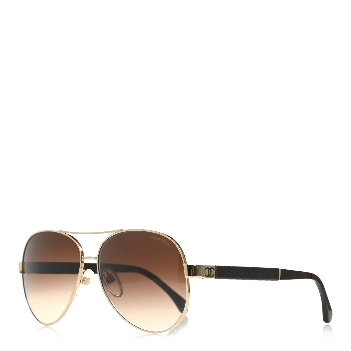 Lambskin Quilted CC Aviator Sunglasses 4195-Q Brown Gold