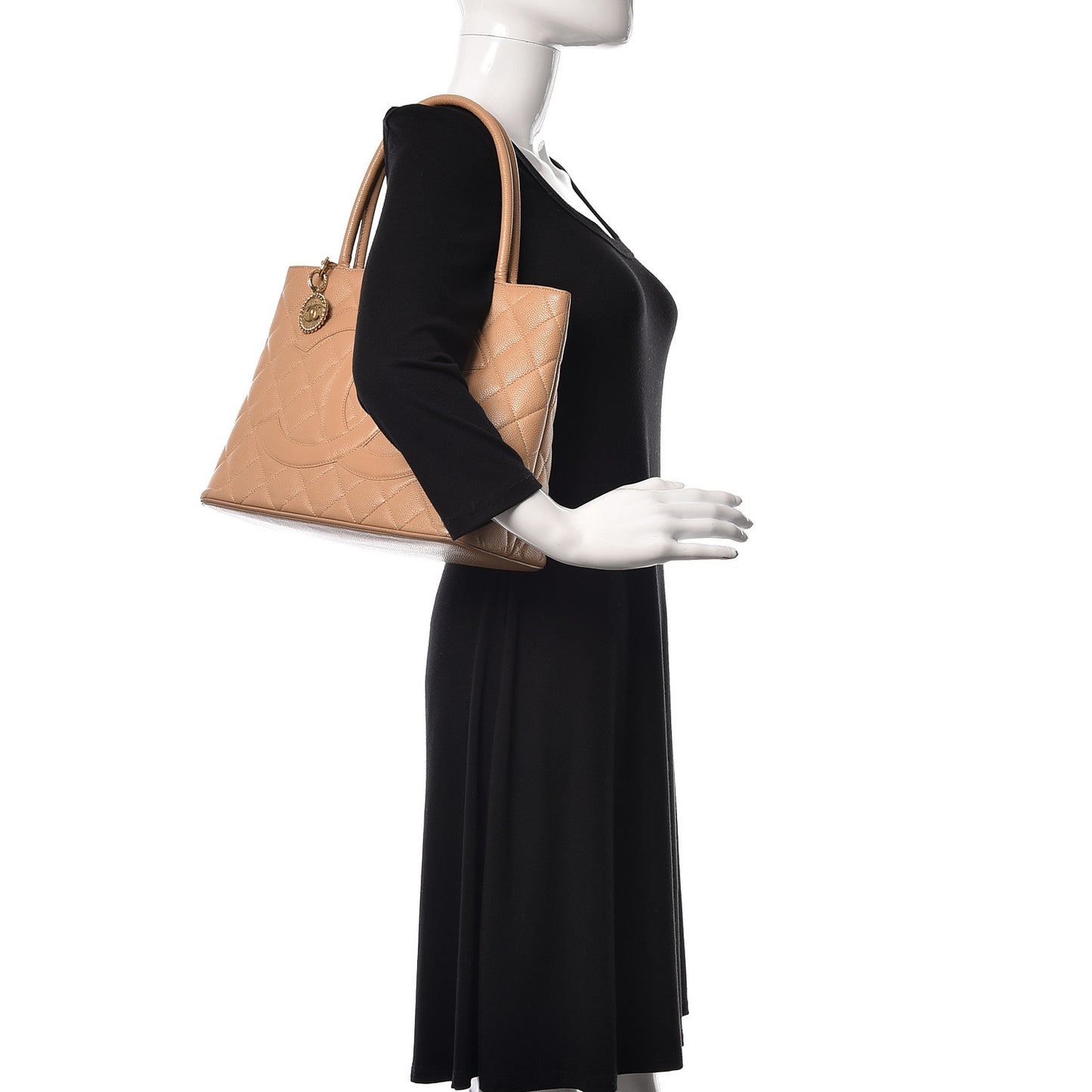 Caviar Quilted Medallion Tote Beige
