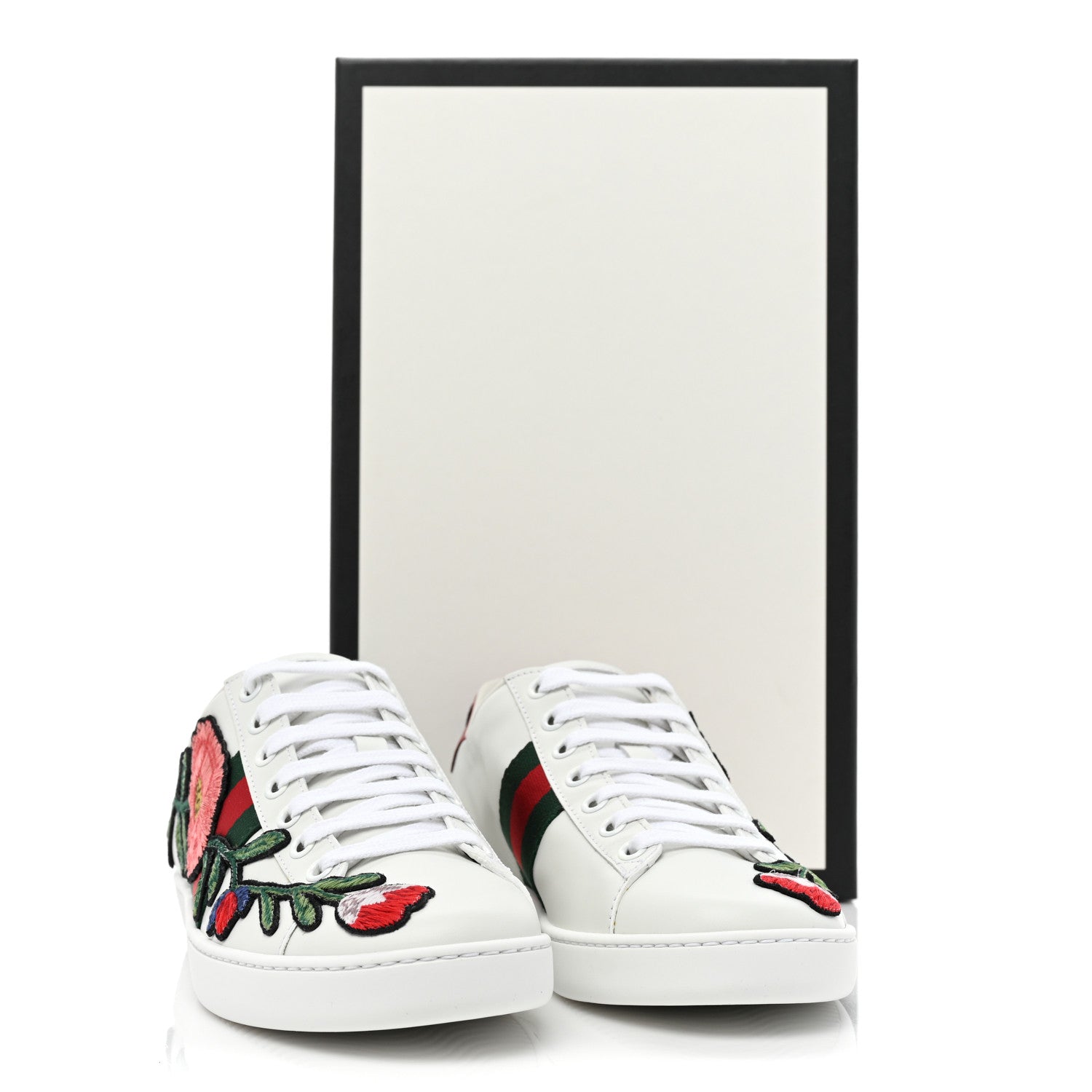 Gucci Calfskin Web Floral Embroidered Womens Ace Sneakers 37 White 10 of 10