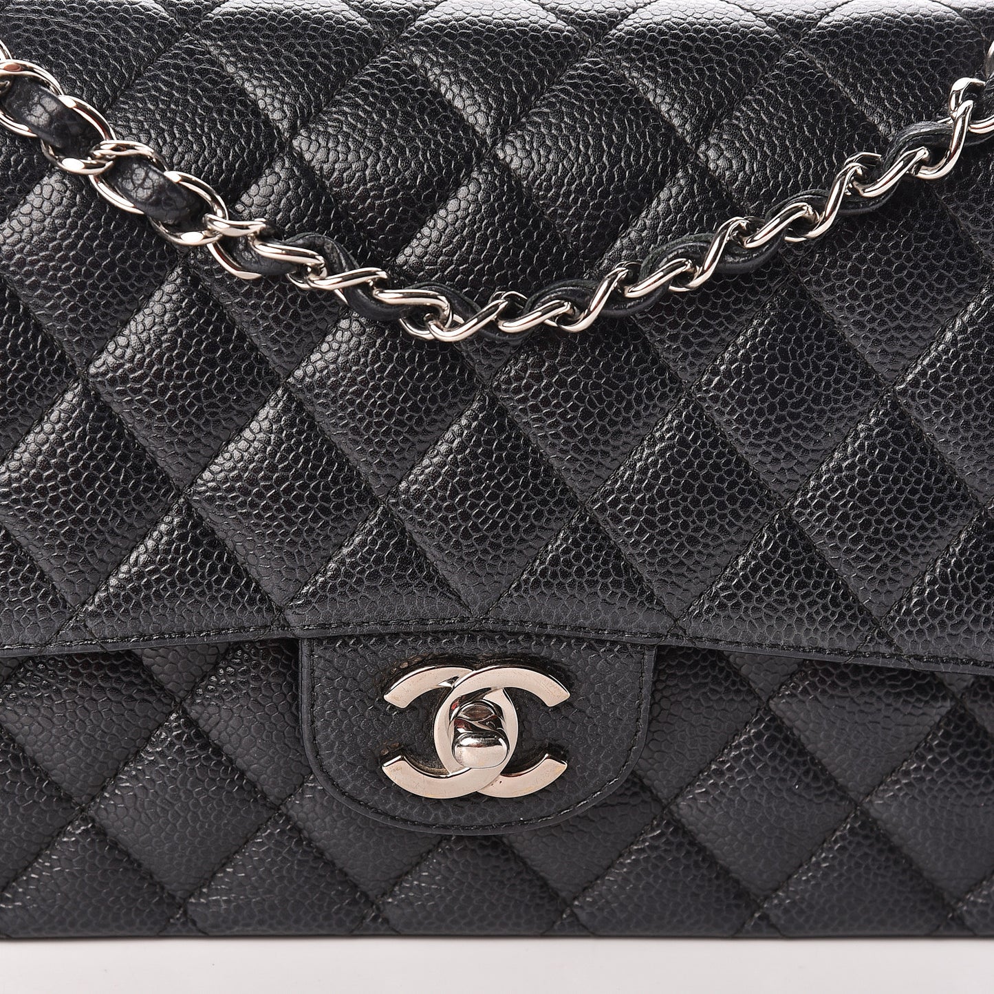 Caviar Quilted Medium Double Flap Black