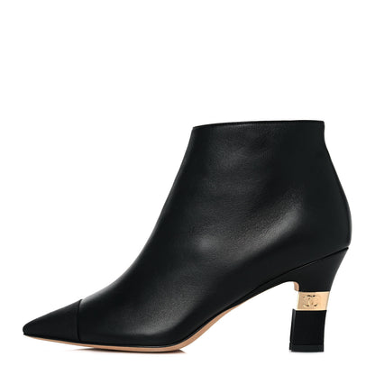 Chanel Lambskin Grosgrain Cap Toe Short Ankle Boots 36 Black 1 of 8