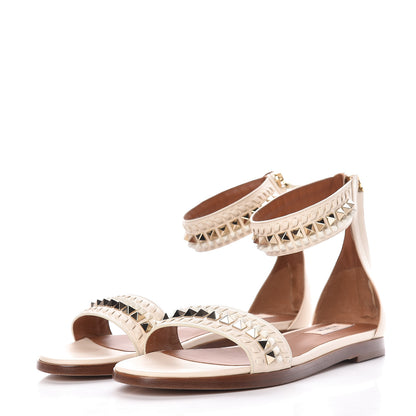 Valentino Garavani Nappa Rockstud Ankle Strap Flat Sandals 40 Ivory 3 of 10