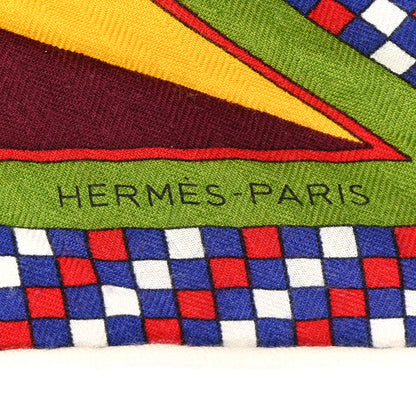 Hermes Cashmere Silk Harnais Francais Remix Losange Scarf MM Bordeaux 3 of 5
