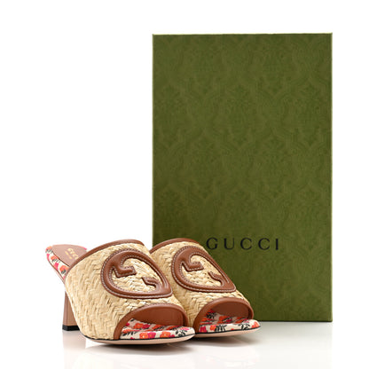 Gucci Raffia Malaga Kid Interlocking G Mabel Sandals 37 Natural 9 of 9